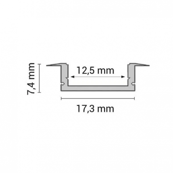 Aluminijski profil crni za LED traku ugradbeni 2m 12.1x7x17.6 mm