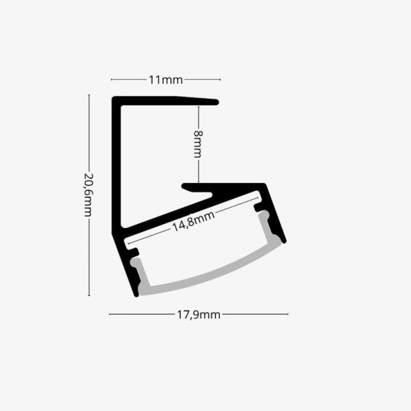 Aluminijski profil za LED trake ugradnja na police 20.6 x 17.9 x 11