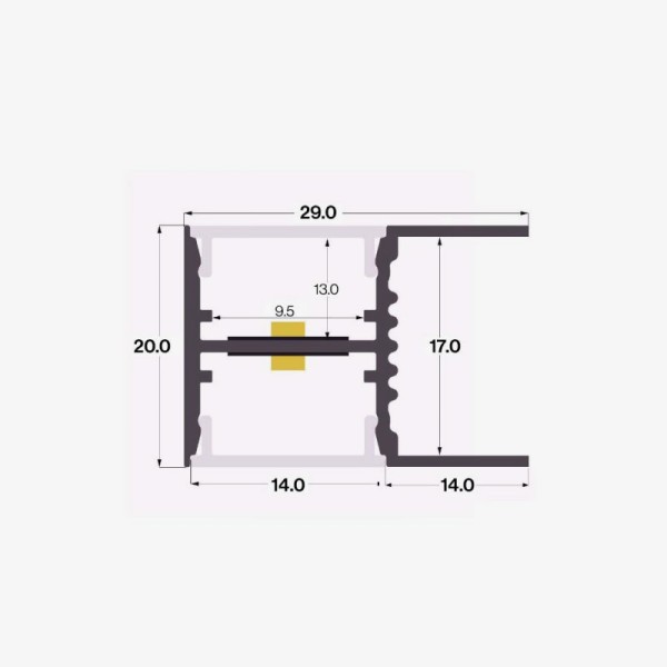 Aluminijski profil za LED trake ugradnja na police obostrano osvjetljenje 20.0 x 29.0x 2000 mm