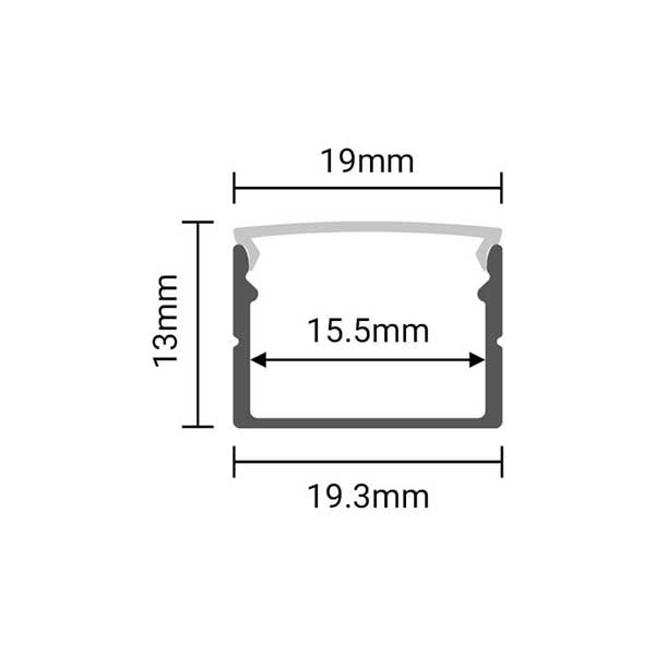 Aluminijski profil za LED traku nadgradni opalno bijeli difuzor 2 metra 19.3 x 15.5 x 13.00 mm