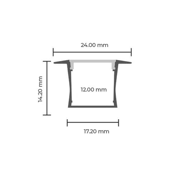 Aluminijski profil za LED traku ugradbeni 2 metra  24.00 x 17.20 x 14.20 mm