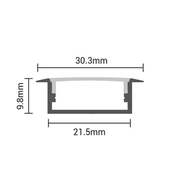 Ugradbeni aluminijski profil za LED traku opalno bijeli dofuzor 2 metra 21.5 x 9.8 x 30.3 mm
