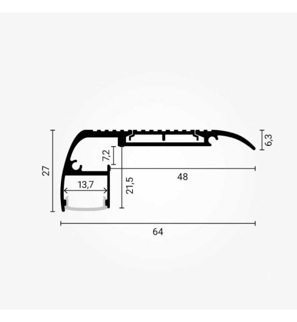 Aluminijski profil za LED traku ugradnju na stepenice 64 x 27 x 21.5 mm