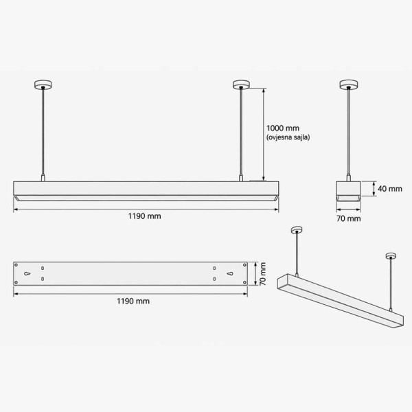 Bijela linearna ovjesna svjetiljka 30W 2400 lm 1200 mm 4000K Cynideco Bijela linearna ovjesna svjetiljka 30W 2400 lm 1200 mm 4000K Cynideco