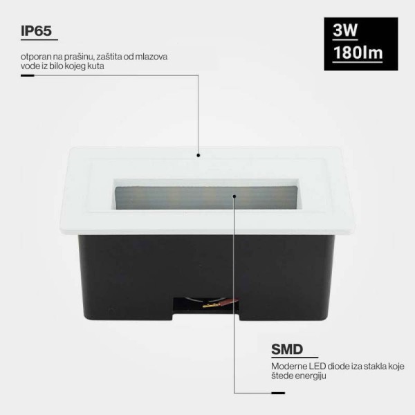 Bijela ugradbena zidna LED svjetiljka 3W IP65