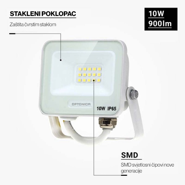 Bijeli LED reflektor 10W 900 lm AC 180-265V 120° IP65