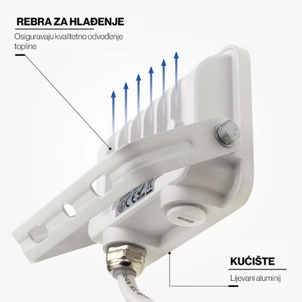 Bijeli LED reflektor 10W 900 lm AC 180-265V 120° IP65