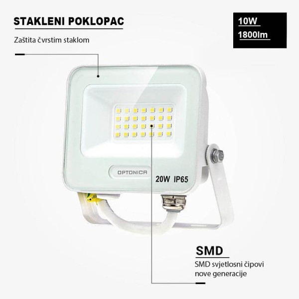 Bijeli LED reflektor 20W 1800 lm AC 220-240V 120° IP65 Bijeli LED reflektor 20W 1800 lm AC 220-240V 120° IP65