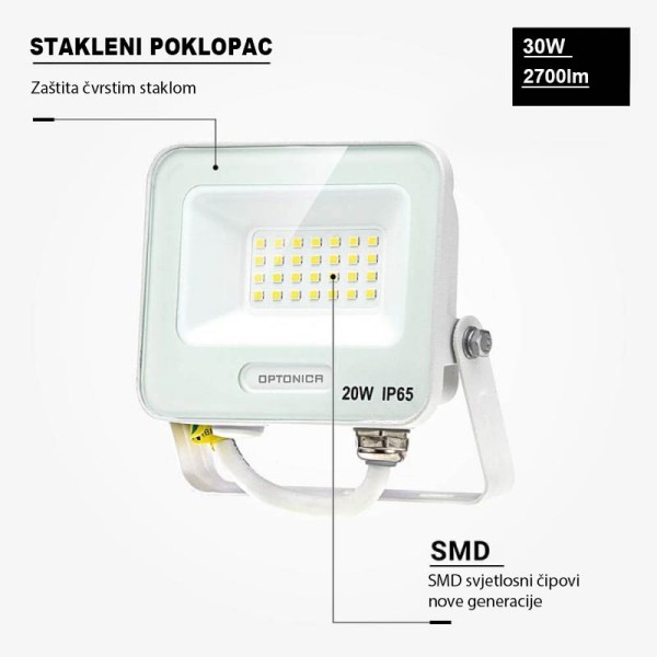 Bijeli LED reflektor 30W 2700lm AC 180-265V 120° IP65