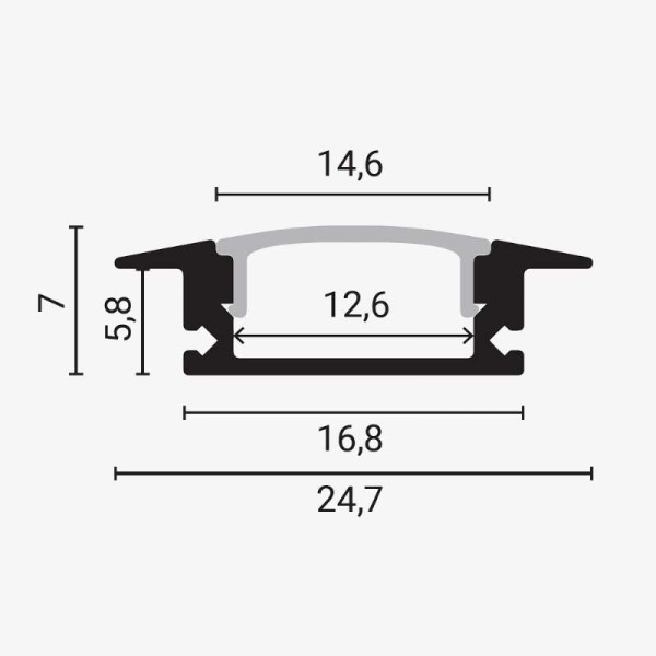 Bijeli ugradbeni aluminijski profil za LED traku opalno bijeli difuzor 24.70 x 7.00 x 12.60 mm Bijeli ugradbeni aluminijski profil za LED traku opalno bijeli difuzor 24.70 x 7.00 x 12.60 mm