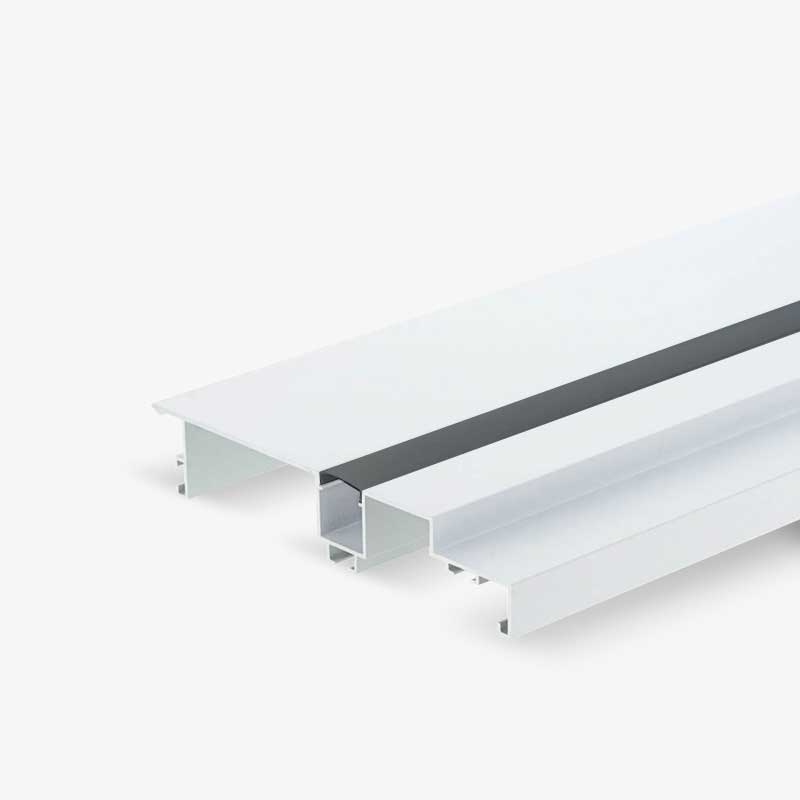 Bijeli zidni ugradbeni rubni aluminijski profil za LED traku crni difuzor 27.2 x 150 mm