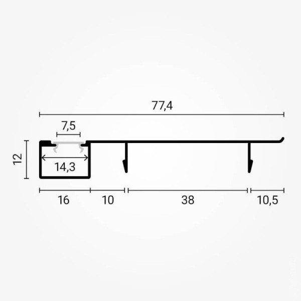 Bijeli zidni ugradbeni rubni aluminijski profil za LED traku opalno bijeli difuzor 2 metra 77.4 x 12 mm