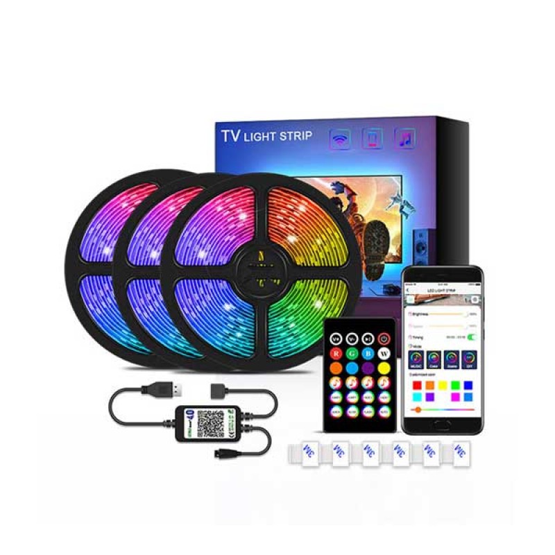 TV LED traka 6W RGB + Warm White SET adapter + WiFi kontroler + daljinski ispravljač DC5V 5050 + 2835 RGB + WH 60 SMD IP20