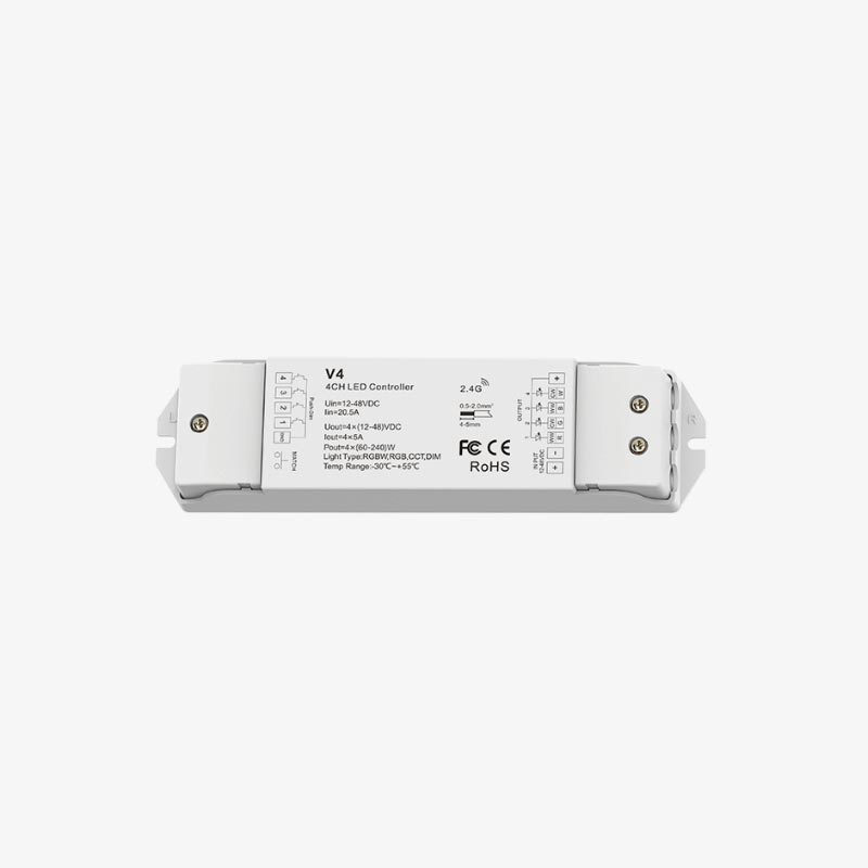 Četverokanalni zonski kontroler za jednobojne, RGB, RGBW i CCT LED trake s funkcijom PUSH-DIM 12-48V DC