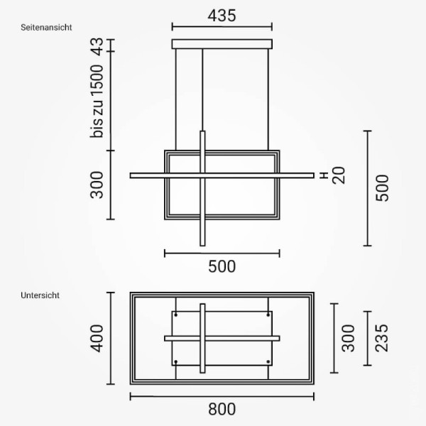 Četvrtasta dvostruka LED visilica 67W/5360 lm 3000K