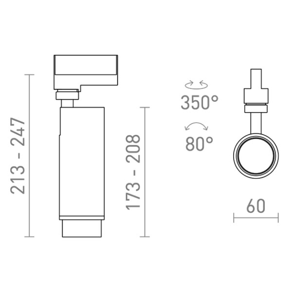 Cilindrični reflektor Optimus za 3F tračnu šinu 230V LED GU10  10°-50°