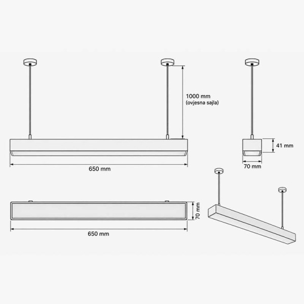 Crna linerana ovjesna svjetiljka 12W 960 lm 600 mm 4000K Cynideco