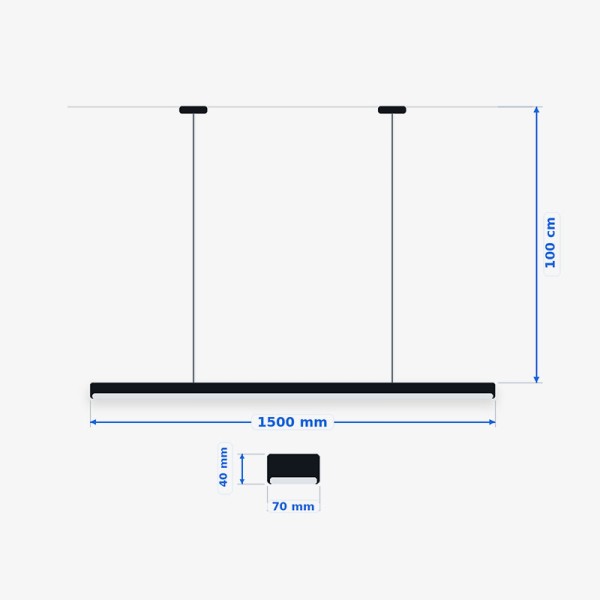 Crna ovjesna linearna LED svjetiljka Cynideco 45W 4000K 3600 lm 150 cm Crna ovjesna linearna LED svjetiljka Cynideco 45W 4000K 3600 lm 150 cm