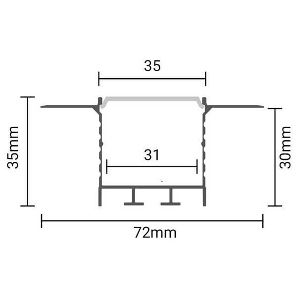 Crni ugradbeni aluminijski profil za LED traku opalno bijeli difuzor 2 metra 72x35x35x31 mm 