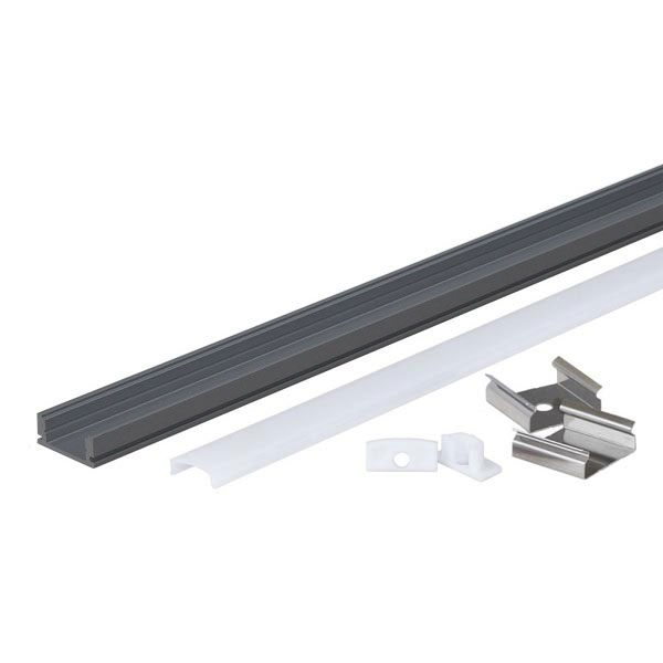 Crni Aluminijski profil za LED traku nadgradni opalno bijeli difuzor 2 metra 17.4 x 12.4 x 7 mm