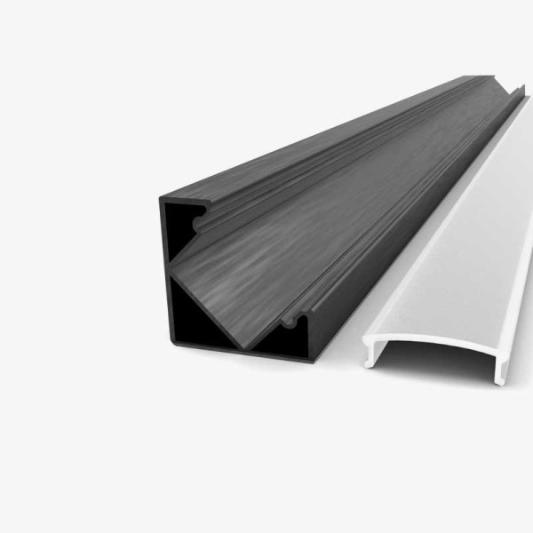 Crni kutni nadgradni aluminijski profil za LED traku opalno bijeli difuzor 19 x 19 mm