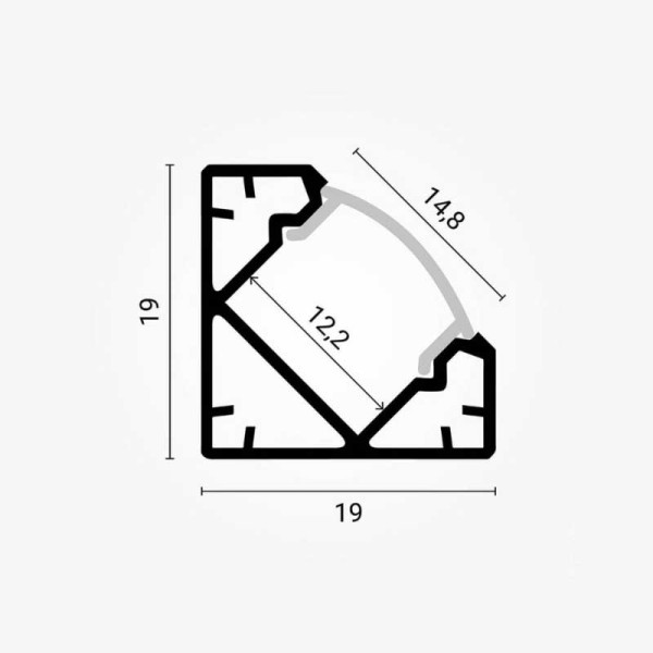 Crni kutni nadgradni aluminijski profil za LED traku opalno bijeli difuzor 19 x 19 mm