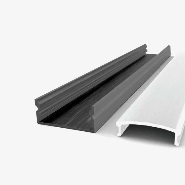Crni nadgradni aluminijski profil opalno bijeli difuzor 17.2 x 7 mm
