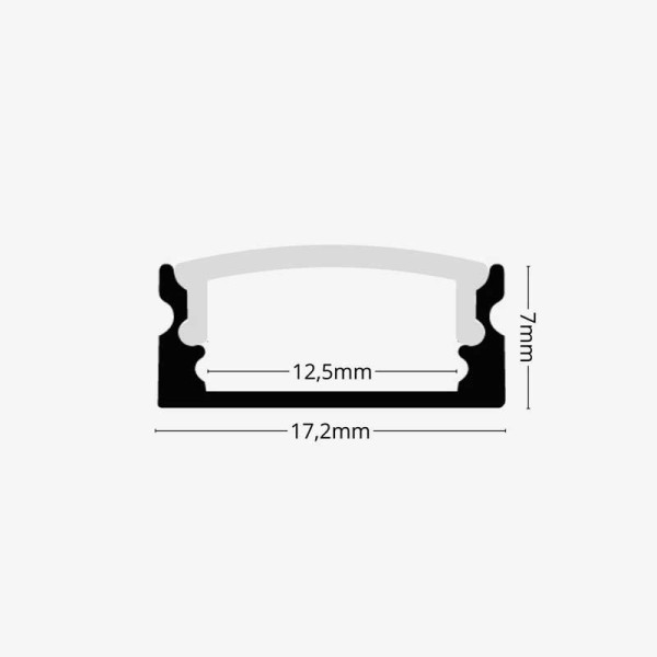 Crni nadgradni aluminijski profil opalno bijeli difuzor 17.2 x 7 mm