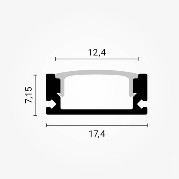 Crni nadgradni aluminijski profil opalno bijeli difuzor 17.4 x 7.15 mm