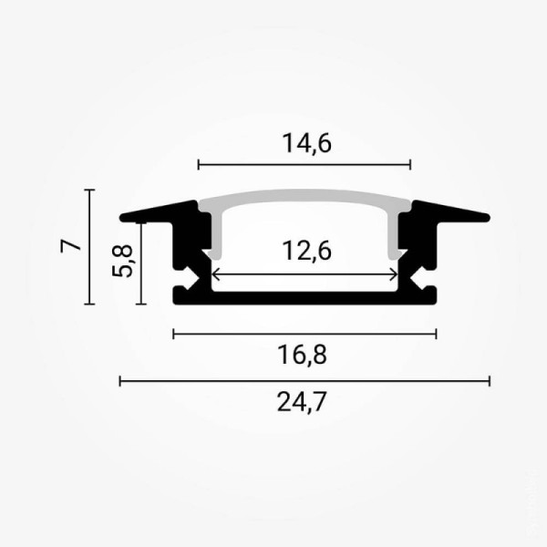 Crni ugradbeni aluminijski profil za LED traku crni difuzor 24.70 x 7.00 x 12.60 mm