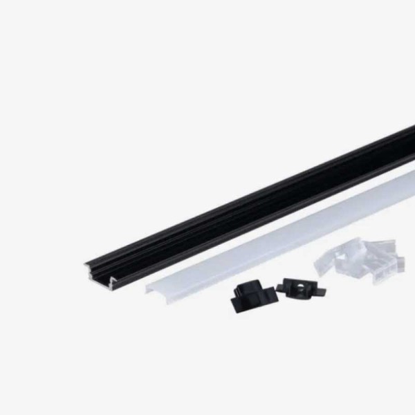 Crni ugradbeni aluminijski profil za LED traku opalno bijeli difuzor 17.4x7.0x12.4 mm
