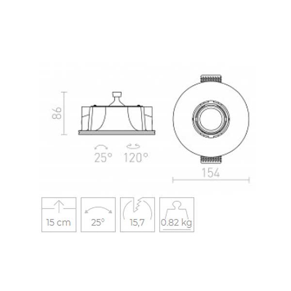 DINGO S Ugradbena gipsana svjetiljka podesiva gips 12V GU5,3 25°/120°
