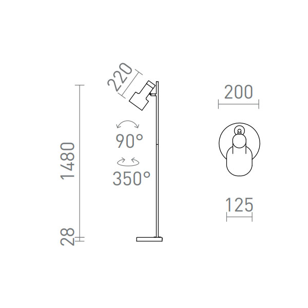 Divina podna LED svjetiljka mesing/dekor crni mramorni 230V E27