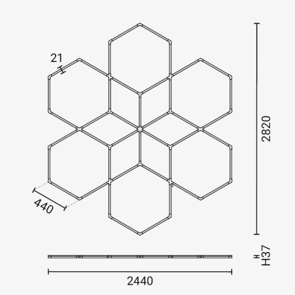 Heksagonalna modularna LED svjetiljka 294W - Geometrijski raspored Heksagonalna modularna LED svjetiljka 294W - Geometrijski raspored