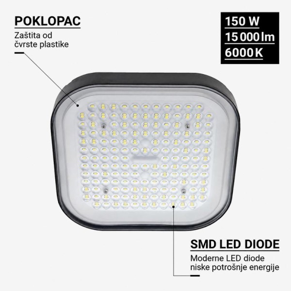 Industrijska ovjesna LED svjetiljka HIGH BAY 150W 15 000 lm 90° IP65