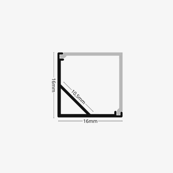Kutni aluminijski profil za LED traku četvrtasti opalno bijeli difuzor 16 x 16 mm Kutni aluminijski profil za LED traku četvrtasti opalno bijeli difuzor 16 x 16 mm