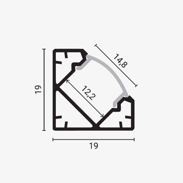 Kutni aluminijski profil za LED traku opalno bijeli difuzor 1 metar 19.00 mm x 19.00 mm Aluminijski profili OT5194 - iDEAL LED | Led žarulje - LED rasvjeta iDEAL LED | Led žarulje - LED rasvjeta Kutni aluminijski profil za LED traku opalno bijeli difuzor 1 metar 19.00 mm x 19.00 mm