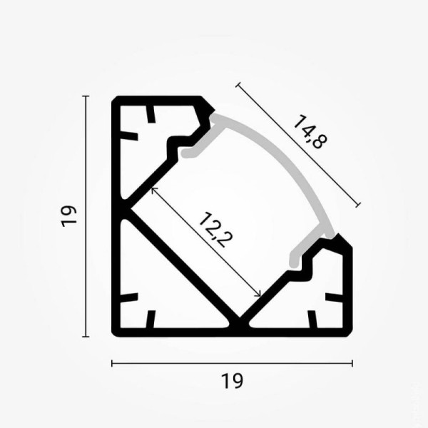 Kutni aluminijski profil za LED traku opalno bijeli difuzor 2 metra 19 mm x 14.80 mm