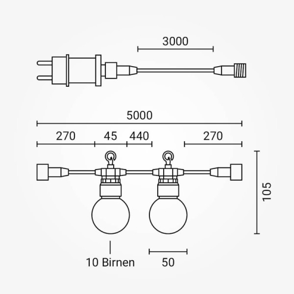 Lanac s integriranim LED žaruljama 10 žarulja 8 metara IP65 3W 2700K