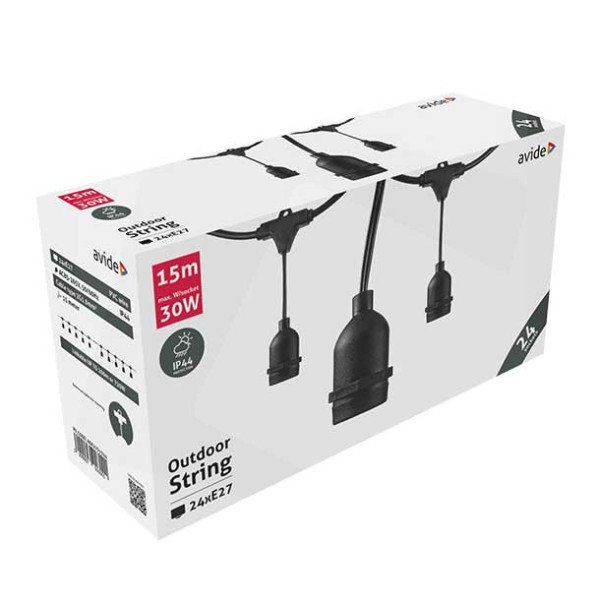 LANAC ZA LED ŽARULJE E27 24 KOM 15 M IP44 220V LED vanjska rasvjeta Avide15M - iDEAL LED | Led žarulje - LED rasvjeta iDEAL LED | Led žarulje - LED rasvjeta LANAC ZA LED ŽARULJE E27 24 KOM 15 M IP44 220V