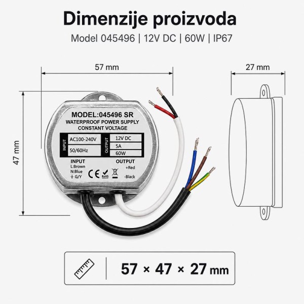 LED napajanje za ugradbenu kutiju 12V 60W 5A IP67 LED napajanje za ugradbenu kutiju 12V 60W 5A IP67