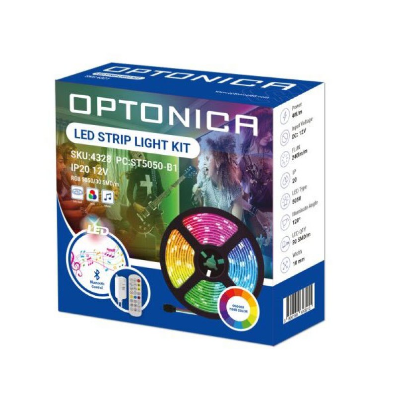 LED RGB traka 12W SET adapter + bluetooth music kontroler + daljinski ispravljač DC12V 5050 RGB 30 SMD IP20