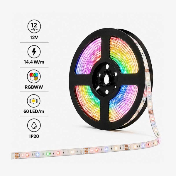 LED traka RGBWW 12V 14.4 W/m IP20 - Kolut 5 metara