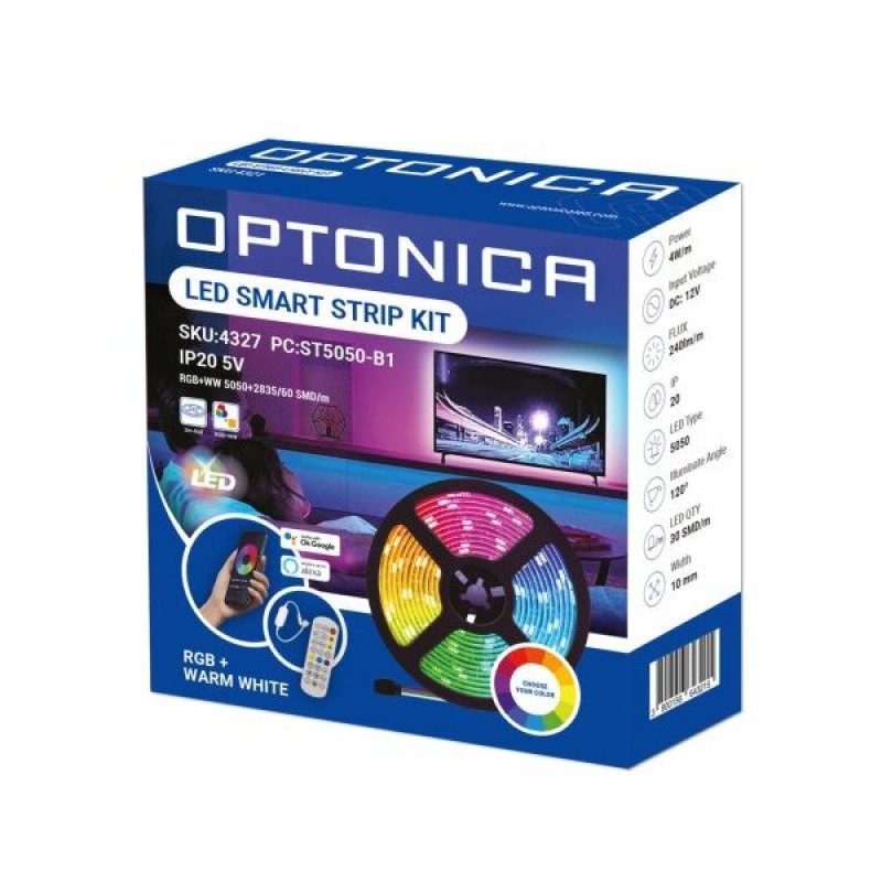 LED traka za TV 4W/m RGBWW + Warm White SET adapter + WiFi kontroler + daljinski ispravljač DC5V 5050 + 2835 RGB + WH 60 SMD IP20