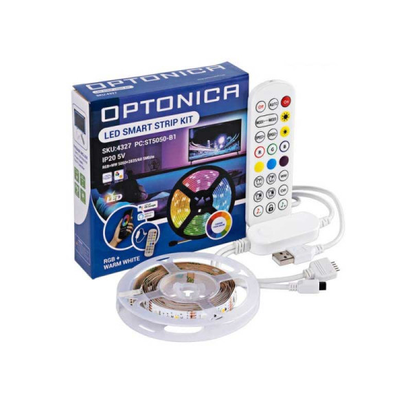 LED traka za TV 4W/m RGBWW + Warm White SET adapter + WiFi kontroler + daljinski ispravljač DC5V 5050 + 2835 RGB + WH 60 SMD IP20