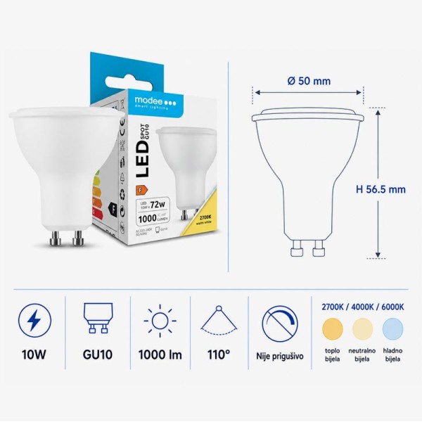LED žarulja GU10 10W 1000 lm