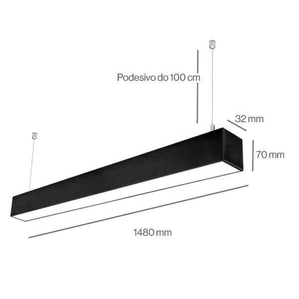 Linearna crna visilica Aria 60W 4000K 6000 lm IP40 150 cm