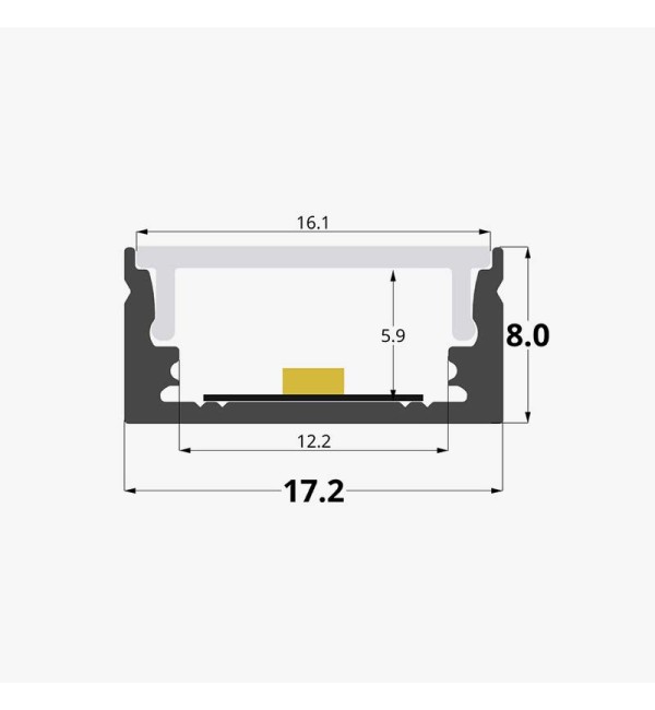 Nadgradni aluminijski profil za LED traku opalno bijeli difuzor 17.2 x 8 mm