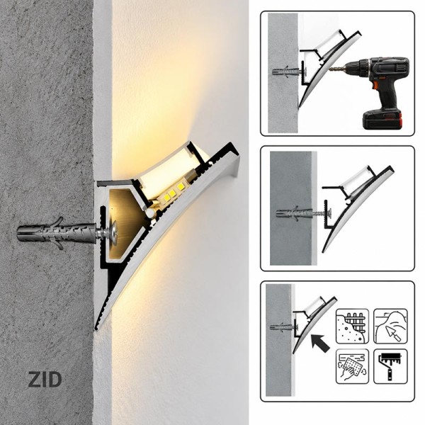 Nadgradni zidni aluminijski profil za LED trake opalno bijeli difuzor 2 metra 44.5 x 34 x 53 mm