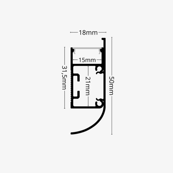 Bijeli nadgradni zidni aluminijski profil za LED trake opalno bijeli difuzor 2 metra 50 x 18 mm